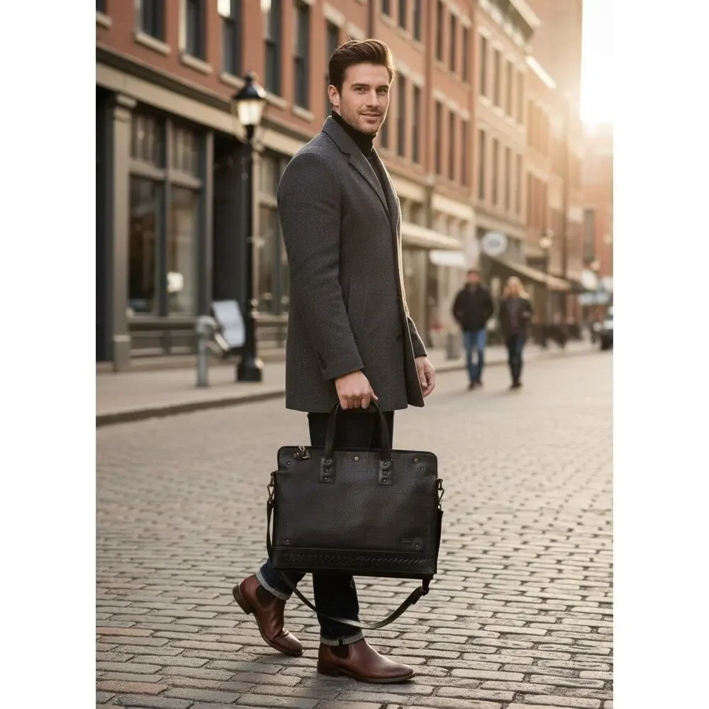 Bed Stu Commuter Laptop Bag Black Leather Messenger Tote 15 Inch Unisex